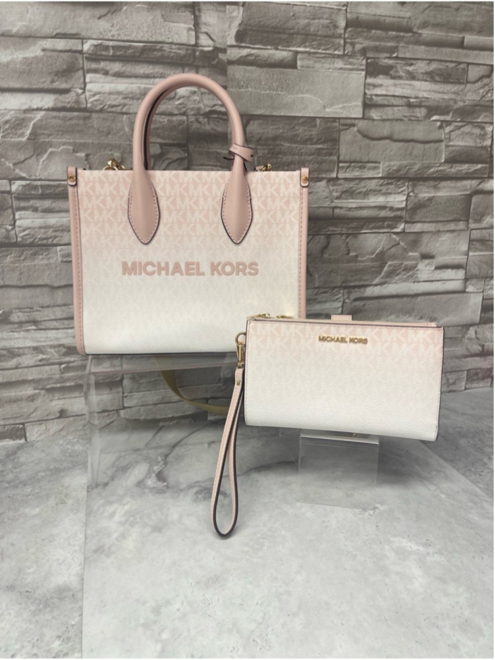 Michael Kors Mirella Small Tote & Matching Wallet Blush Pink Ombre